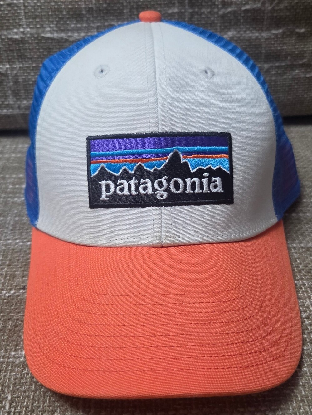 Patagonia P-6 Logo LoPro Trucker Hat Cap Orange Blue White